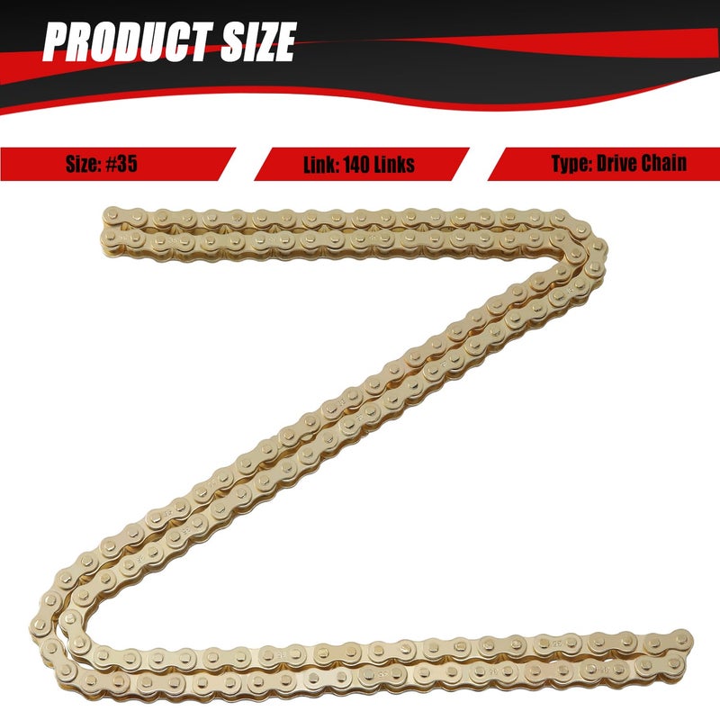 KAMIER #35 Drive Chain 140 Links Gold with Chain Breaker Tool for 79cc 97cc 100cc 2.8hp Coleman CT100U CC100X RB100 Mega Monster Moto MMB80 MMB105 Baja Doodle Bug DB30 Motovox Mini Bike Go Kart Parts - Image 5